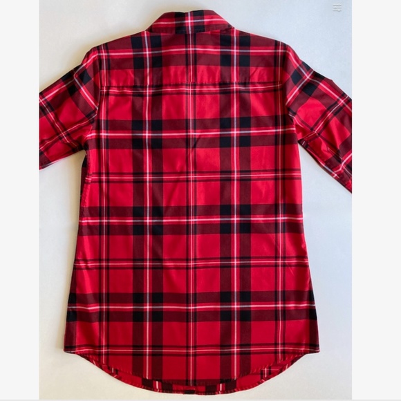 NEW Red Plaid Shirt Tunic Size 6 Foxcroft Holiday Tartan Wrinkle-Free Shaped Fit - Picture 6 of 12